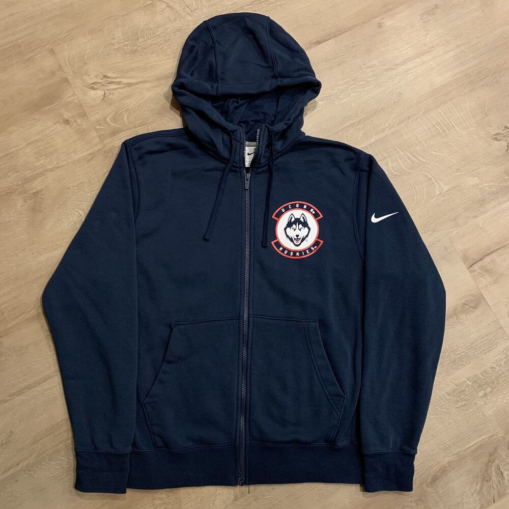 Nike UConn Huskies Full Zip Club Fleece Hoodie Men's Small Sweatshirt Navy Blue